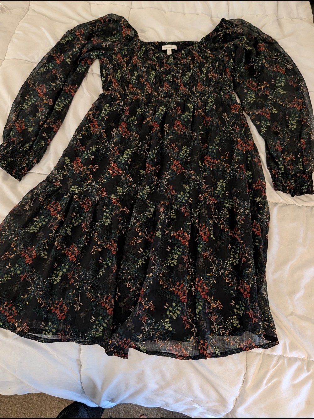 Maurices Black Floral Smocked Top with Multicolor Print